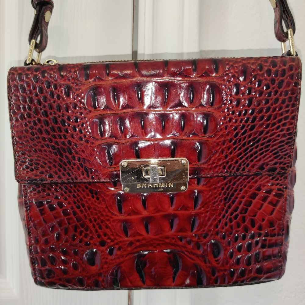 Brahmin Red Crocodile Embossed Leather Bag